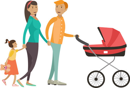 Parents walking kids vector icon isolated on whiteのイラスト素材