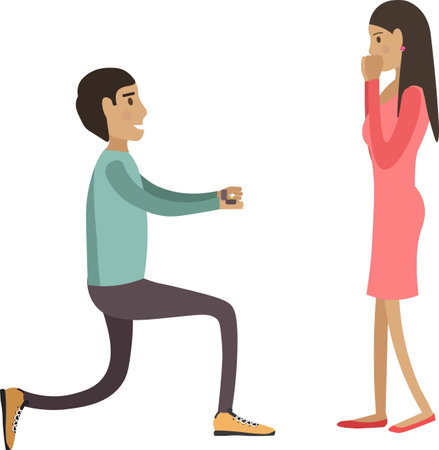 Man with ring proposing marriage to woman vector icon isolated on whiteのイラスト素材