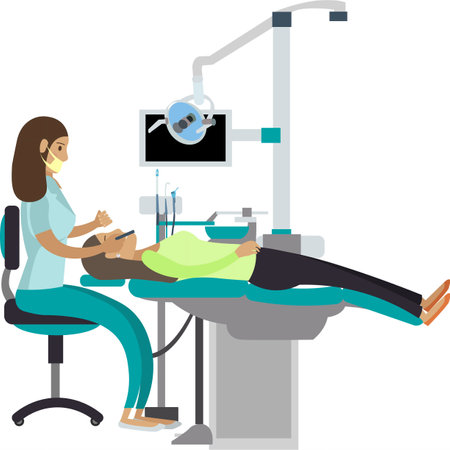 Woman patient at dentist appointment vector icon isolated on whiteのイラスト素材