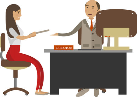 Female applicant at interview with director of company vector icon isolated on whiteのイラスト素材