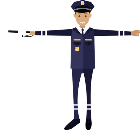 Traffic policeman regulating vehicle movement on road vector icon isolated on whiteのイラスト素材