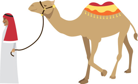 Egyptian guide leading camel on leash vector icon isolated on whiteのイラスト素材