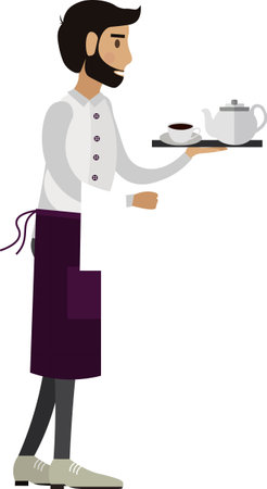 Waiter bringing hot tea on tray vector icon isolated on whiteのイラスト素材