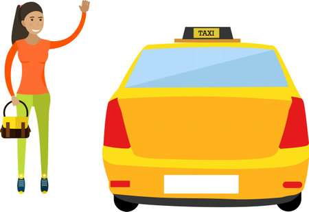 Woman catching taxi vector icon isolated on whiteのイラスト素材
