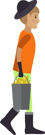 Gardener harvesting peach vector icon isolated on whiteのイラスト素材