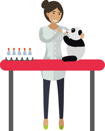 Veterinarian feeding panda bear vector icon isolated on whiteのイラスト素材