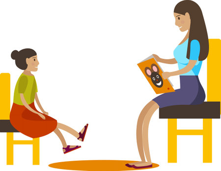 Mother or babysitter reading for little girl vector icon isolated on whiteのイラスト素材