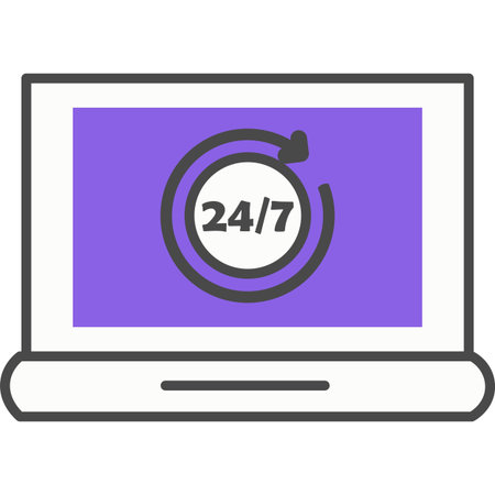 Online shop 24 7 service on laptop screen vector icon