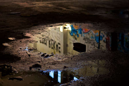 industry puddle with reflectionの写真素材