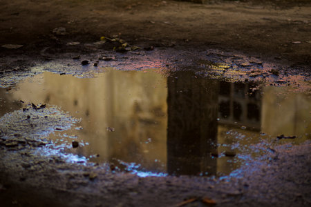 puddle with oil pollution