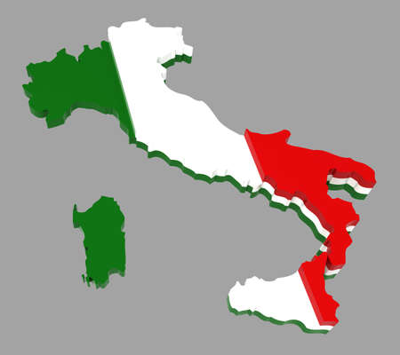 Italy, map with flag,  3d illustration, isolated on greyの写真素材