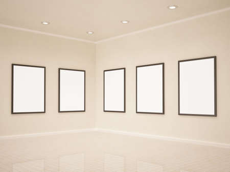 Art gallery, blank frames, 3d illustrastionの写真素材