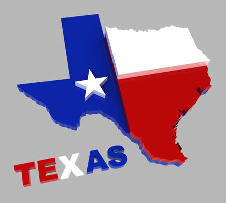 Texas, map with flag, isolated on grey, 3d illustrationの写真素材