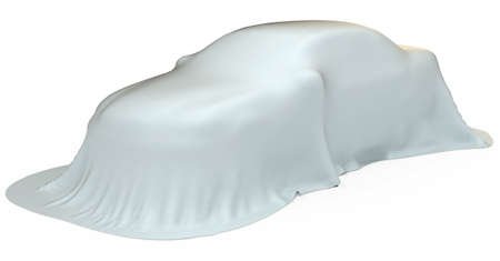 Car presentation, under cloth, isolated on white,   3d illustrationの写真素材