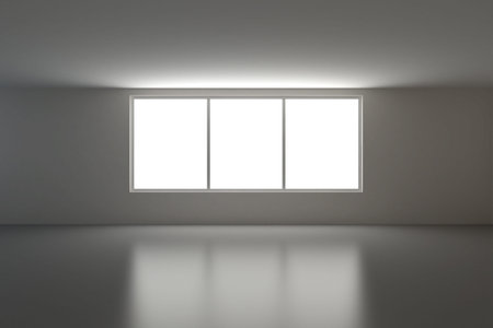 Empty interior, three windowsの写真素材