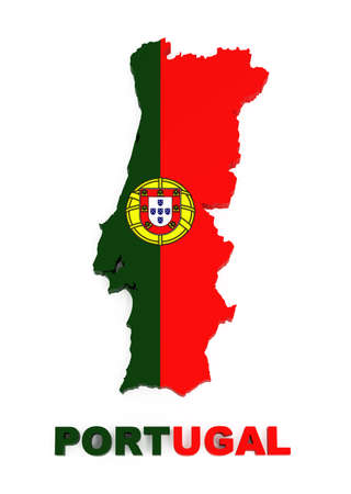 Portugal, map with flag, isolated on white, with clipping path, 3d illustrationの写真素材