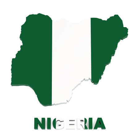 Nigeria, map with flag, isolated on white with clipping path, 3d illustrationの写真素材