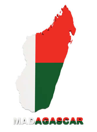 Madagascar, map with flag, isolated on whiteの写真素材