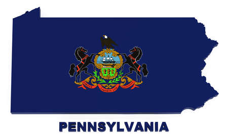 Pennsylvania, map with flag, isolated on white の写真素材