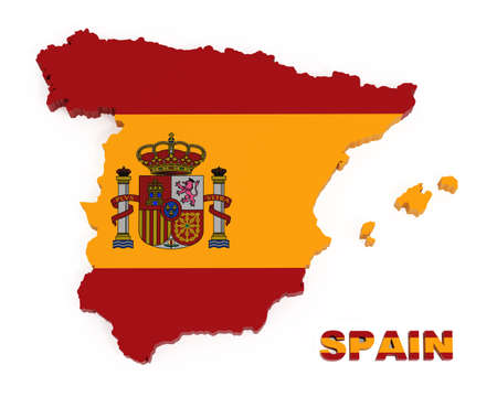 Spain, map with flag, isolated on white 3d illustrationの写真素材