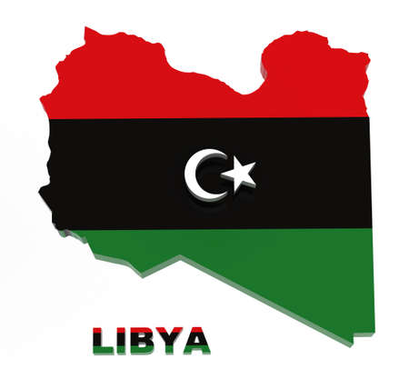 Libya, map with flag, isolated on white, 3d illustrationの写真素材