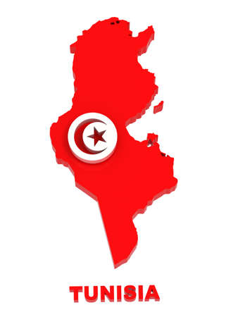 Tunisia, map with flag, isolated on white, 3d illustrationの写真素材