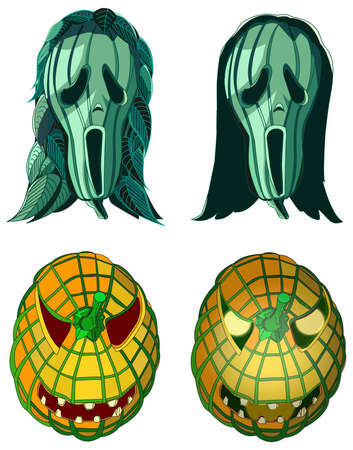Screaming pumpkins, Halloween vector illustration, isolated on whiteのイラスト素材