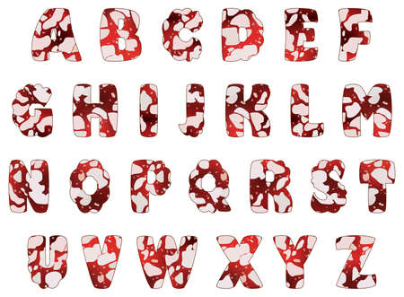 Alphabet of salami sausage, vector illustration, isolated on whiteのイラスト素材