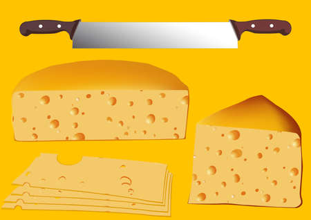Set of cheese, with twin knife, vector illustrationのイラスト素材