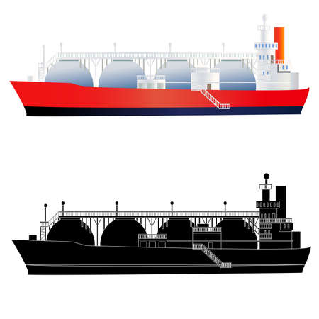 LNG gas tanker. Flat style and silhouette. Isolated on white. Vector illustrationのイラスト素材