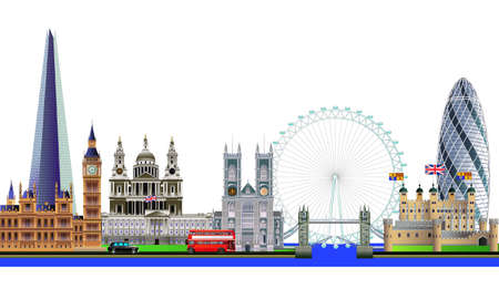 London city skyline abstract vector color illustration. Isolated on whiteのイラスト素材