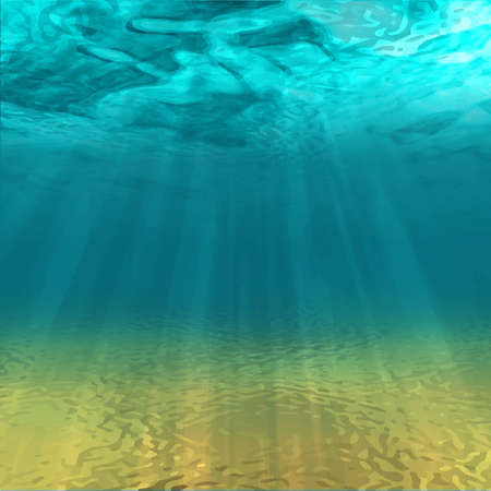Underwater background with sea bottom and sun rays. Color vector illustration.のイラスト素材