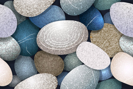 Abstract smooth round pebbles sea texture background. Ocean bottom. Color vector illustrationのイラスト素材