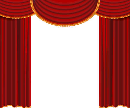 Red curtains background template. Realistic vector illustration isolated on white.のイラスト素材