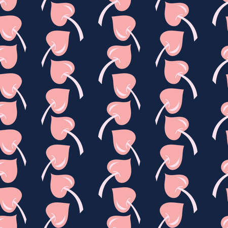 Cute pink hearts on blue background. Seamless hand drawn patternsのイラスト素材
