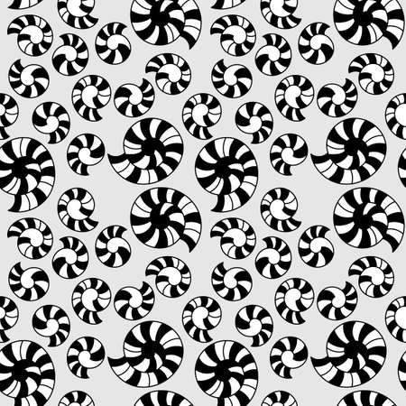 Stylized seashells on blue background, hand drawn vector seamless patternのイラスト素材