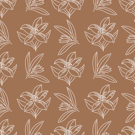 Seamless pattern. Hand-drawn lilies with buds and leaves, vector illustration, sketchのイラスト素材