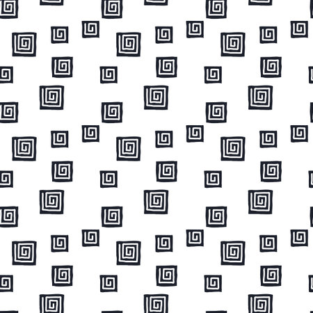 Square spiral, snail pattern. Hand drawn seamless vector background. Black and white