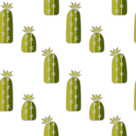 Hand drawing vector seamless pattern with cactus on white background . Desert plants.のイラスト素材