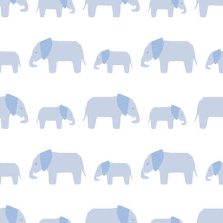 Seamless pattern with hand drawn silhouette elephants and baby elephant . Background in flat style.のイラスト素材