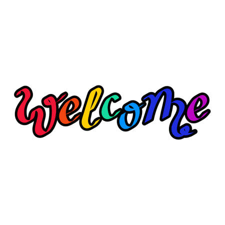 Hand lettering Welcome. For postcards badge, icon, card, logo illustrationのイラスト素材