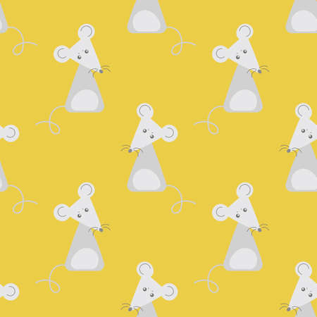Vector seamless pattern with cute cartoon mice . Funny rat . Symbol of the new year 2020. Suitable for packaging paper, fabrics, Wallpaper, album covers, phone cases and other surfaces.のイラスト素材