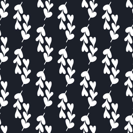 Seamless pattern with simple white twigs on dark background. Blue and white. Suitable for textiles and other surfaces. Geometric backgroundのイラスト素材