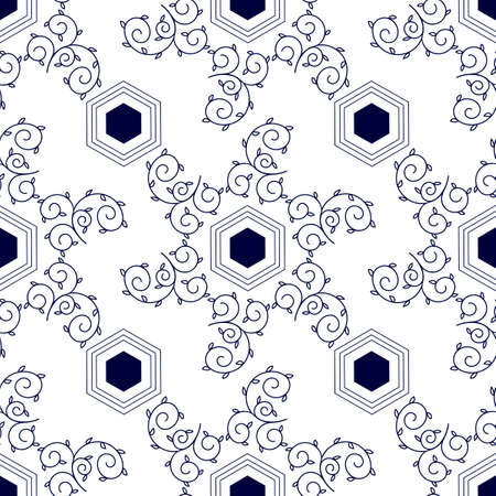 Abstract geometric background, vector seamless pattern, ornamental wallpaper, elegant ornament for wrapping paper and other surfaces. Symmetrical monochrome pattern.のイラスト素材