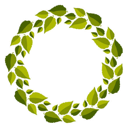 Handmade round wreath, frame with leaves . Vector illustration . Design postcards, posters, invitations and so much more. Space for textのイラスト素材
