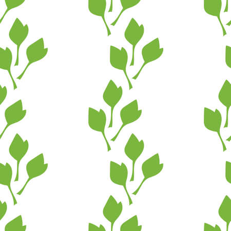 Vector seamless background with simple green leaves gathered in vertical stripes. Suitable for textiles and other surfaces.のイラスト素材
