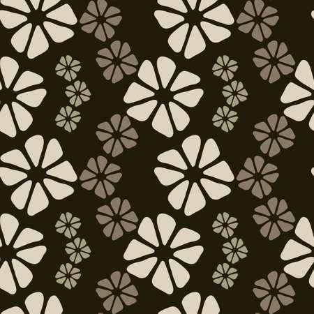 Vector seamless pattern. Vertical wavy stripes of simple stylized flowers . Four colors are used.のイラスト素材