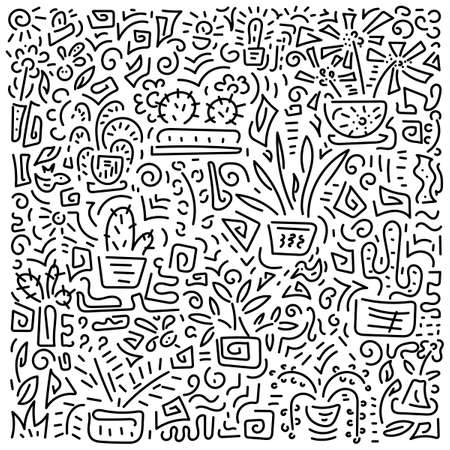 Drawing doodles. Background. Houseplants cactuses cactiVector illustrationのイラスト素材