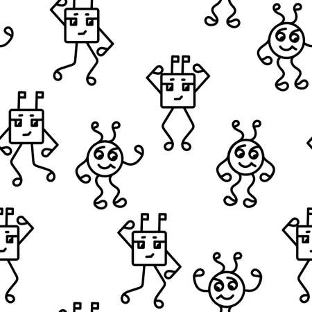 Bright Funny robot men. Seamless pattern on white backgroundのイラスト素材