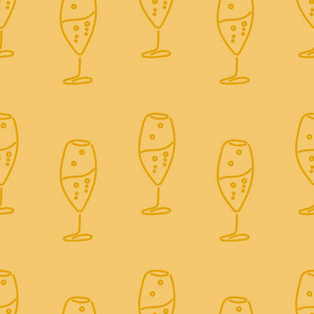 Cooking seamless patterns. Glass wine glasses . Festive theme. One Line Drawing. Vector illustration.のイラスト素材
